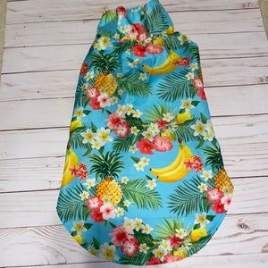 Pineapple Hawaiian turq multi colored dog shirt